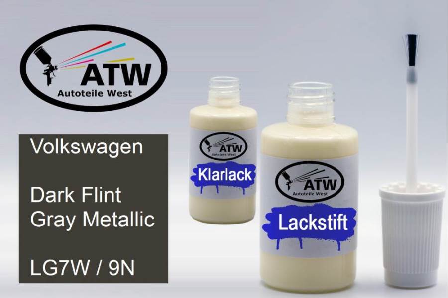 Volkswagen, Dark Flint Gray Metallic, LG7W / 9N: 20ml Lackstift + 20ml Klarlack - Set, von ATW Autoteile West.